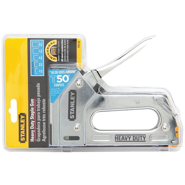 STANLEY TR110 Staple Gun, 84 Magazine, 27/64 in W Crown, 1/4 to 9/16 in L Leg, Steel Staple, Silver - 1