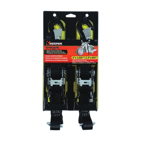 Keeper 05741 Tie-Down, 1-1/4 in W, 8 ft L, Polyester, Black, 1000 lb, Snap Hook End Fitting - 1