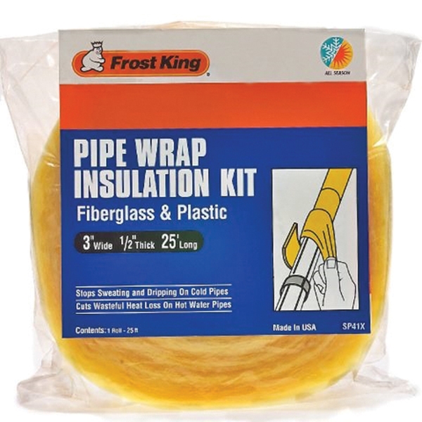 Frost King SP42X/18 Pipe Wrap Kit, 25 ft L, 3 in W, 1 in Thick, 3.3 R-Value, Fiberglass - 1