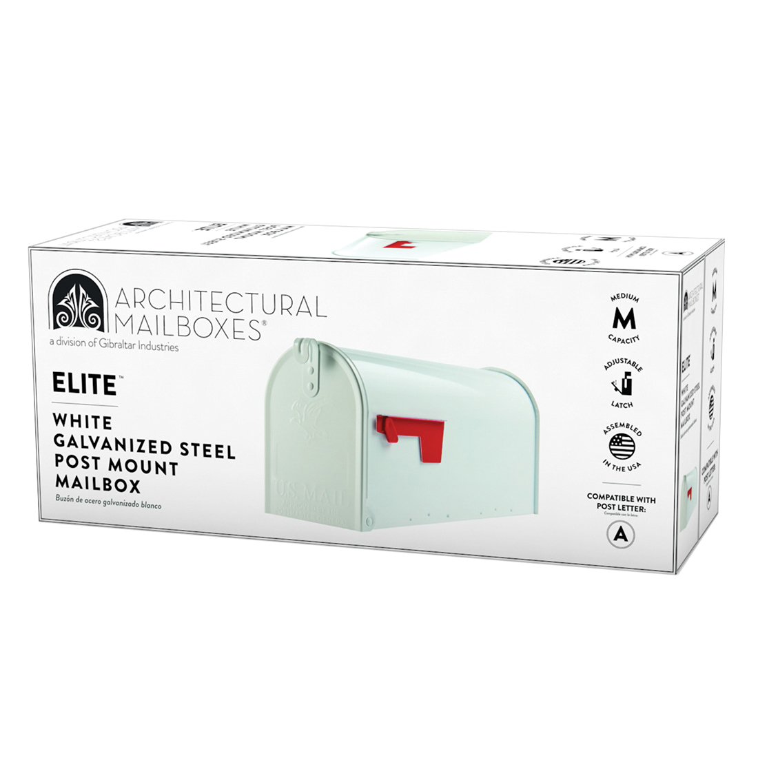 Gibraltar Mailboxes Elite Series E1100W00 Mailbox, 800 cu-in, Steel, Powder-Coated, 6.9 in W, 20.1 in D, 8.9 in H, White - 2