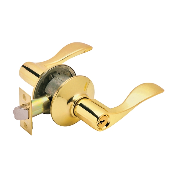 Schlage Accent Series F51A V ACC 505 Entry Lever, Mechanical Lock, Bright Brass, Metal, 1/2 in Projection, 2 Grade - 2