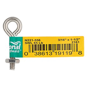 National Hardware N221-556 Eye Bolt, #10-24 Thread, Coarse Thread, 3/4 in L Thread, 0.28 in ID Dia Eye, 0.91 in L Shank - 2