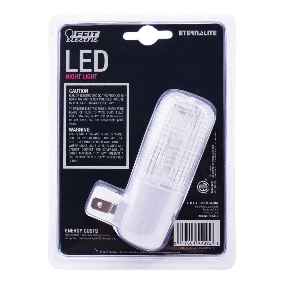 Feit Electric NL1/LED Night Light, 120 V, <1 W, LED Lamp, 5 Lumens, 3000 K Color Temp, White - 3