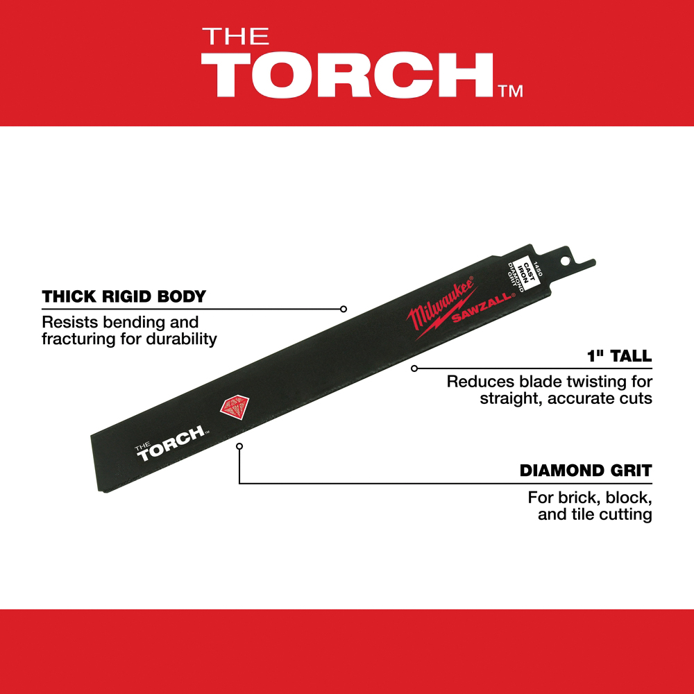 Milwaukee 48-00-1450 Reciprocating Saw Blade, 3/4 in W, 9 in L, Diamond Cutting Edge - 4