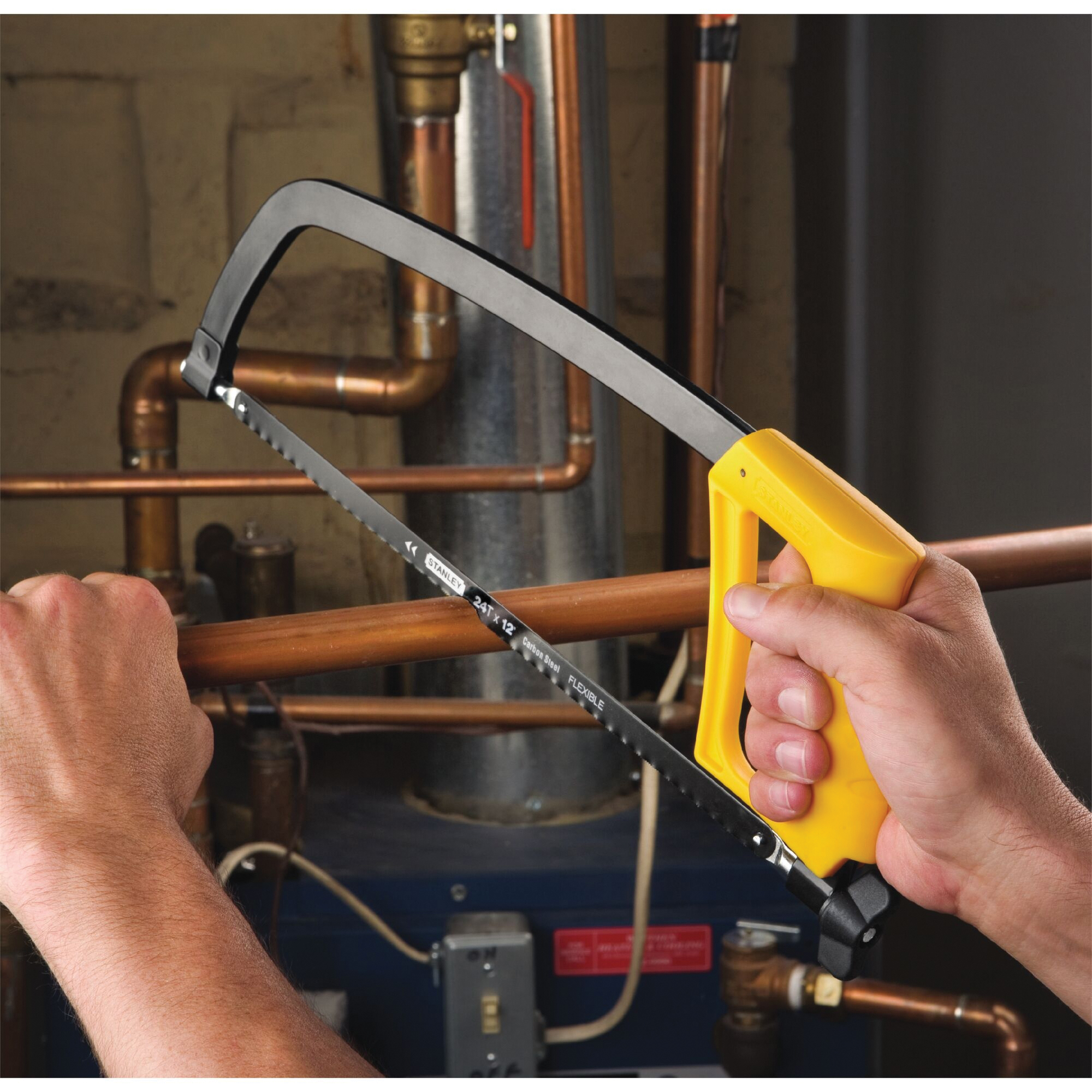 STANLEY STHT20138 Hacksaw, 12 in L Blade, 24 TPI, Carbon Steel Blade, 4-3/8 in D Throat, Metal Frame, Ergonomic Handle - 3
