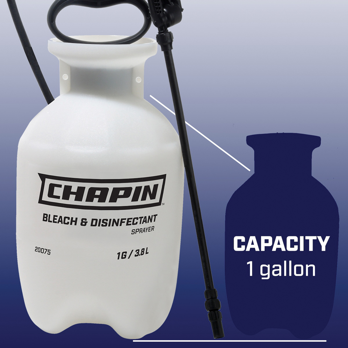 Chapin 20075 Bleach Sprayer, 1 gal Tank, Poly Tank, 34 in L Hose - 2