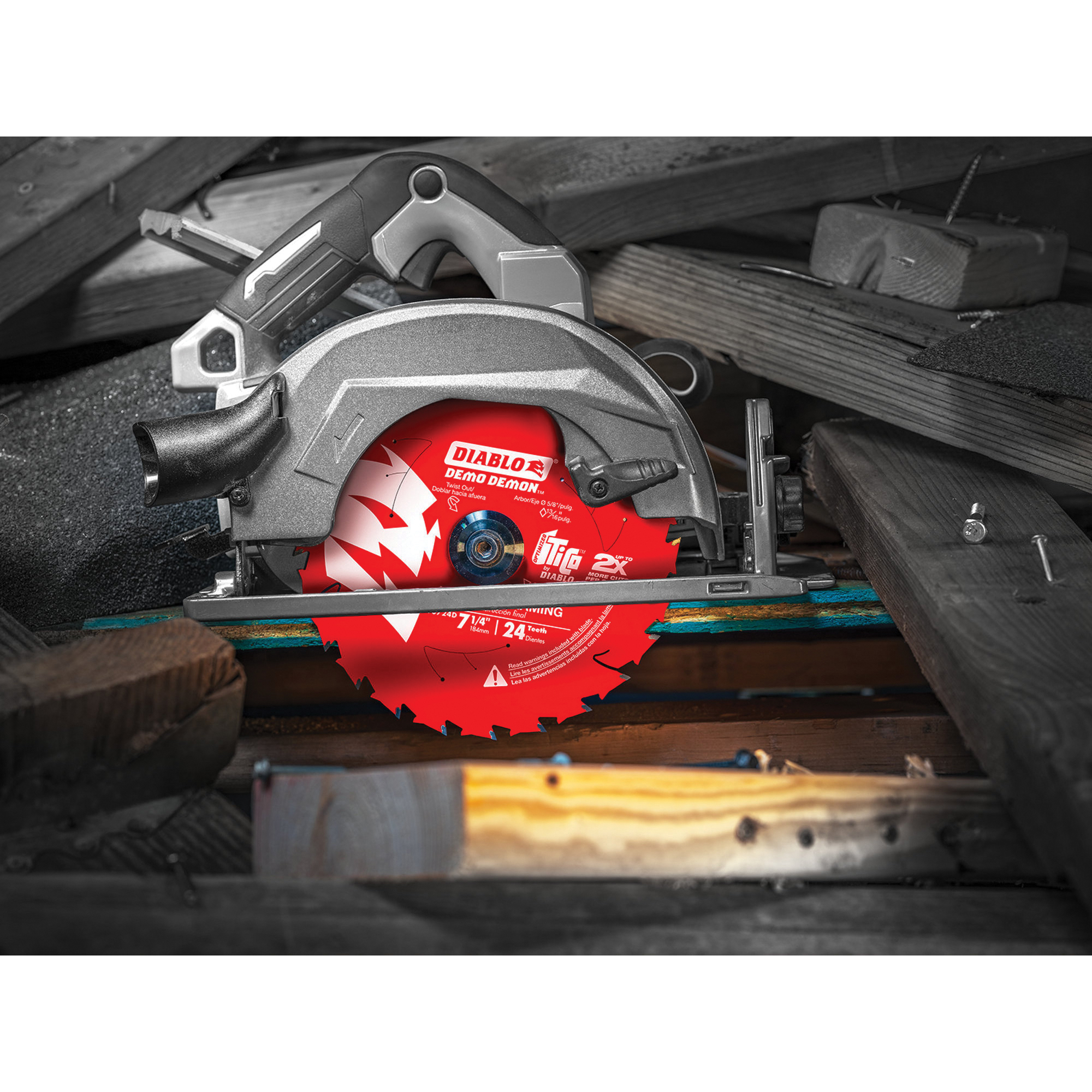 Diablo D0724DA Circular Saw Blade, 7-1/4 in Dia, 5/8 in Arbor, 24-Teeth, Carbide Cutting Edge, 10,000 rpm - 3