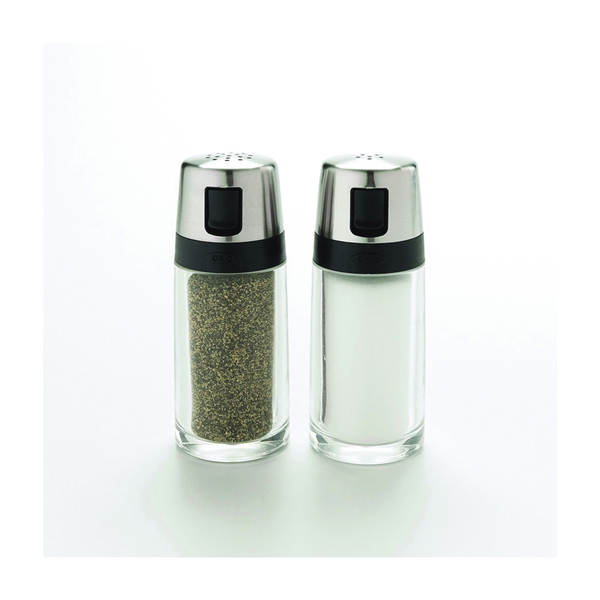 Oxo 1234780 Salt and Pepper Shaker Set, 2 oz, Plastic/Stainless Steel, Clear - 2