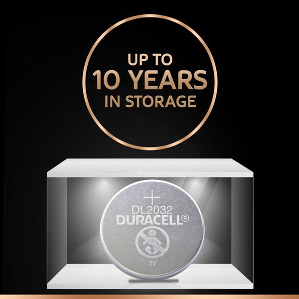 Duracell DL2032B2PK Coin Cell Battery, 3 V Battery, 220 mAh, Lithium, Manganese Dioxide - 2