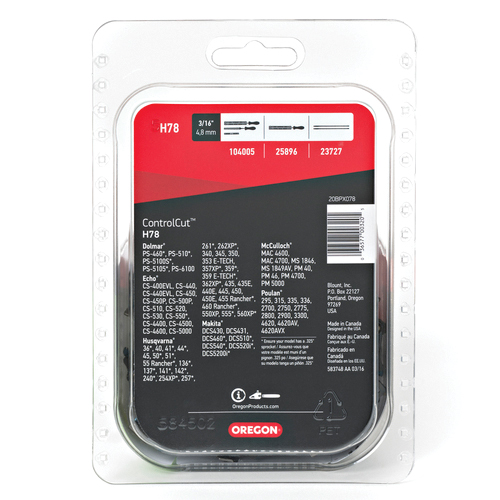 Oregon H78 Chainsaw Chain, 20 in L Bar, 0.05 in, 0.325 in TPI/Pitch, 78-Link - 5