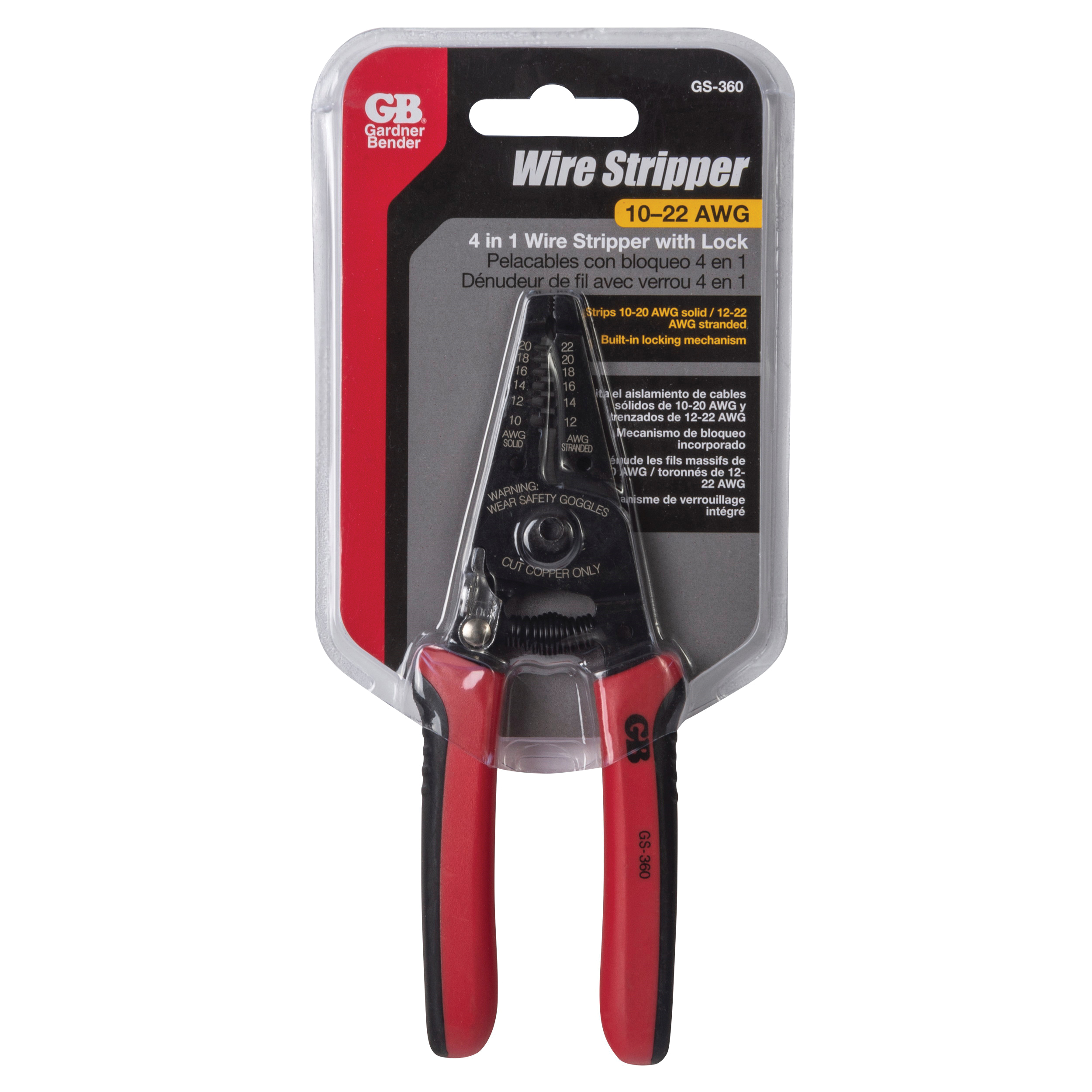 Gardner Bender GS-360 Wire Stripper, 20 to 10 AWG Wire, 20 to 10 AWG Solid, 22 to 12 AWG Stranded Stripping, 6 in OAL - 3
