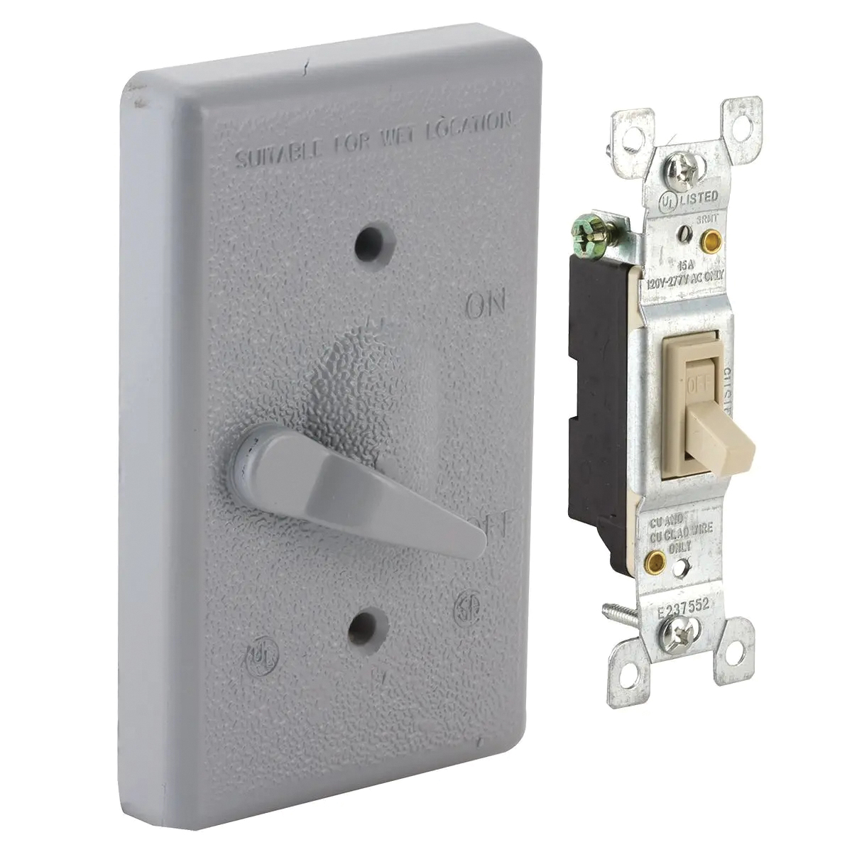 Hubbell 5121-5 Cover, Toggle, 4-39/64 in L, 2-53/64 in W, 1-Gang, Metal, Gray, Powder-Coated, 6/CD - 2