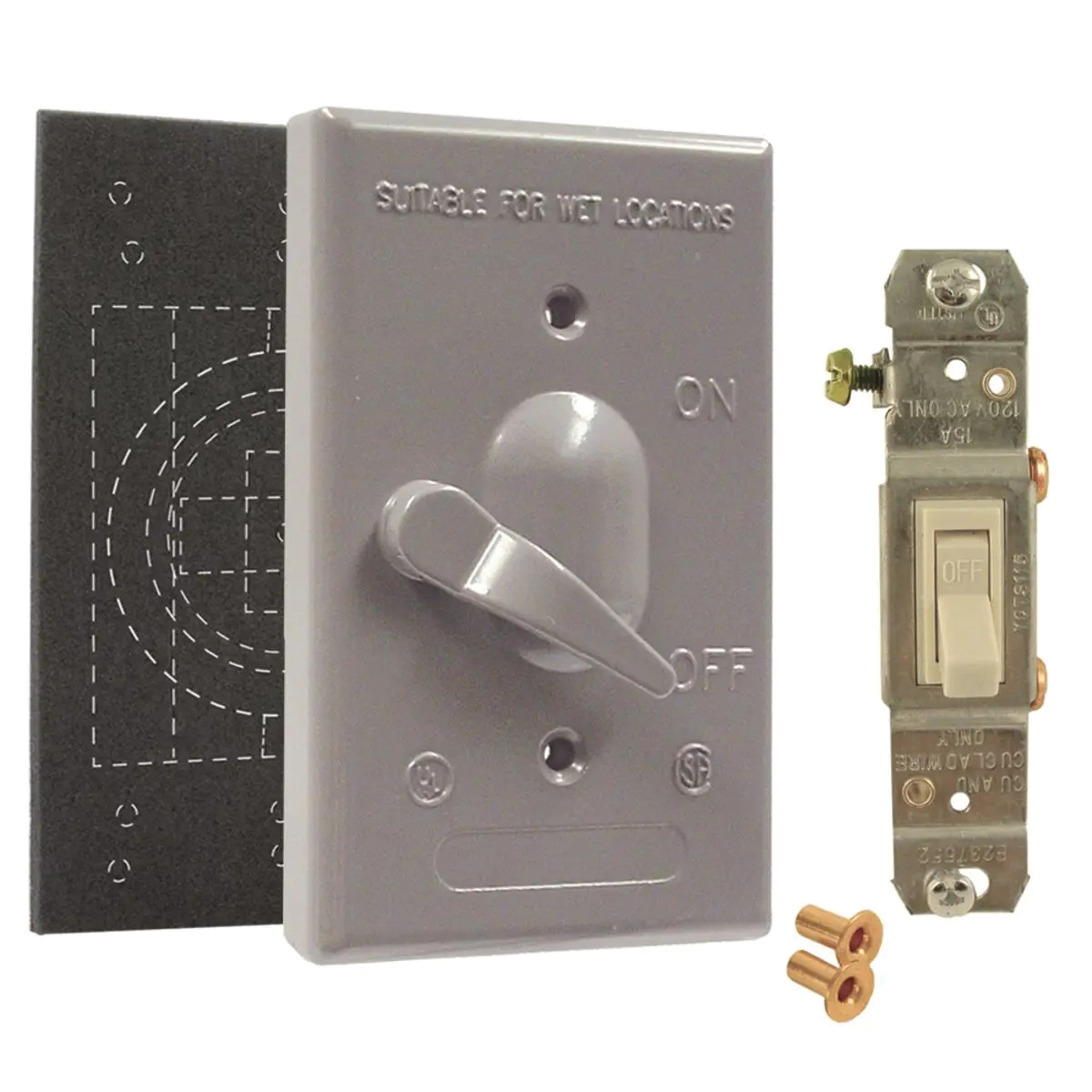 Hubbell 5121-5 Cover, Toggle, 4-39/64 in L, 2-53/64 in W, 1-Gang, Metal, Gray, Powder-Coated, 6/CD - 3