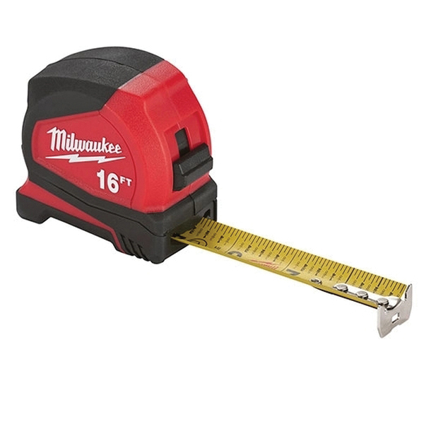 Milwaukee 48-22-6616 Tape Measure, 16 ft L Blade, 1 in W Blade, Steel Blade, ABS Case, Black/Red Case - 2