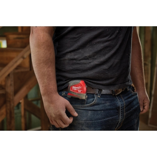 Milwaukee 48-22-6616 Tape Measure, 16 ft L Blade, 1 in W Blade, Steel Blade, ABS Case, Black/Red Case - 5
