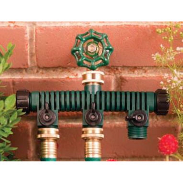 Orbit 62009N Hose Faucet Manifold, 3/4 in Swivel x MHT, 3-Port/Way, Plastic - 1