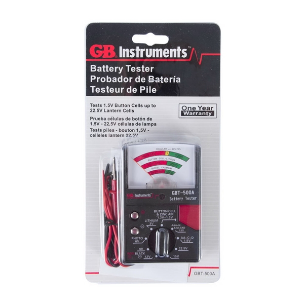 Gardner Bender GBT-500A Battery Tester, 1.5 to 22.5 V, Analog Display, Black - 1