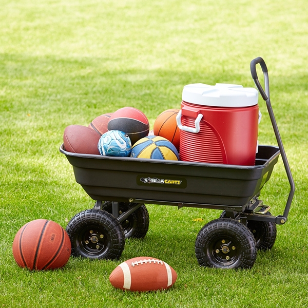Gorilla Carts GOR4PS Dump Cart, 600 lb, 36 in L x 20 in W Deck, Poly Deck, 4-Wheel, 10 in Wheel, Pneumatic Wheel, Black - 2