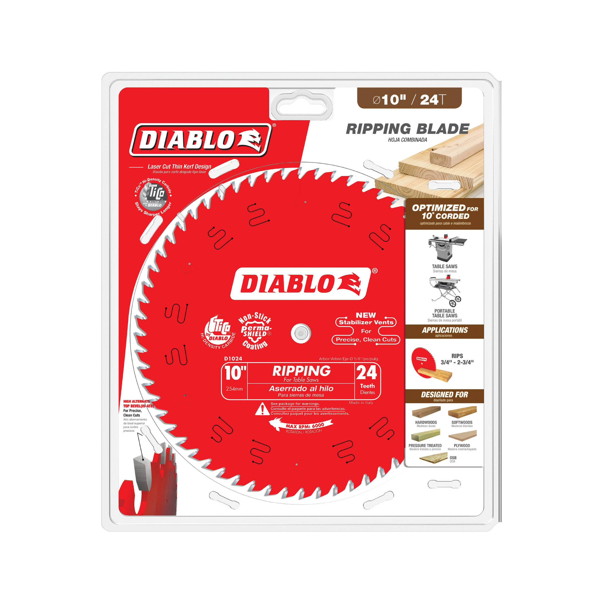 Diablo D1024X Circular Saw Blade, 10 in Dia, 5/8 in Arbor, 24-Teeth, Carbide Cutting Edge - 2