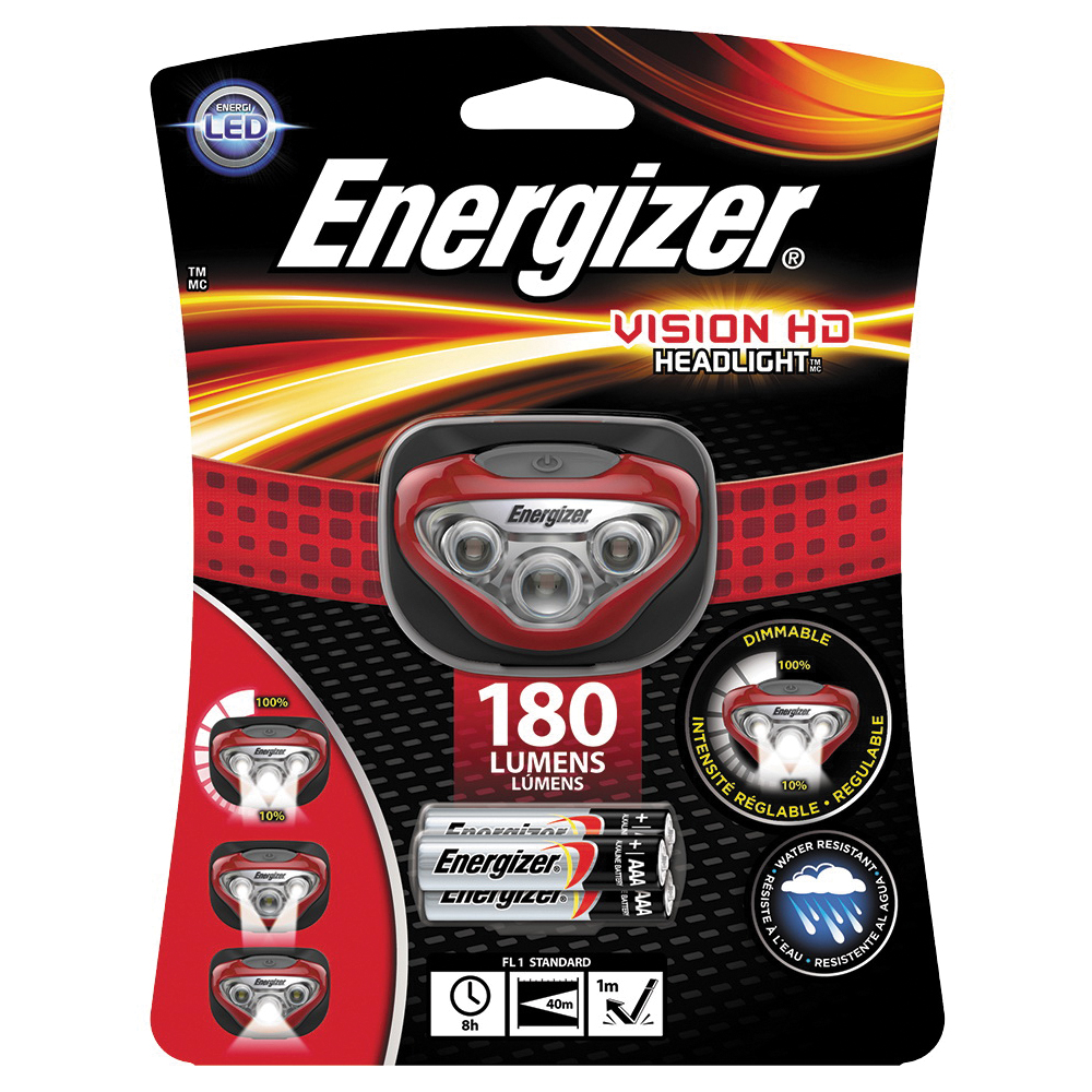 Energizer HDB32E Vision HD Headlight, AAA Battery, LED Lamp, 300 Lumens, 55 m Beam Distance, 4 hr Run Time - 1
