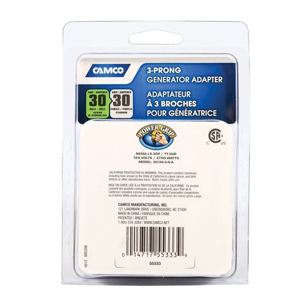 Camco USA 55333 Adapter, 30 A Female, 30 A Male, 125 V, Male, Female - 5