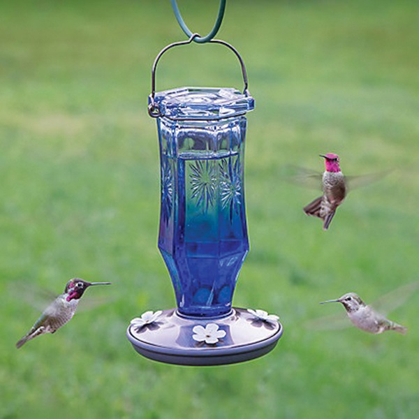Perky-Pet 8129-2 Bird Feeder, Sapphire Starburst Vintage, 16 oz, 4-Port/Perch, Glass, Blue, 8-1/2 in H - 2