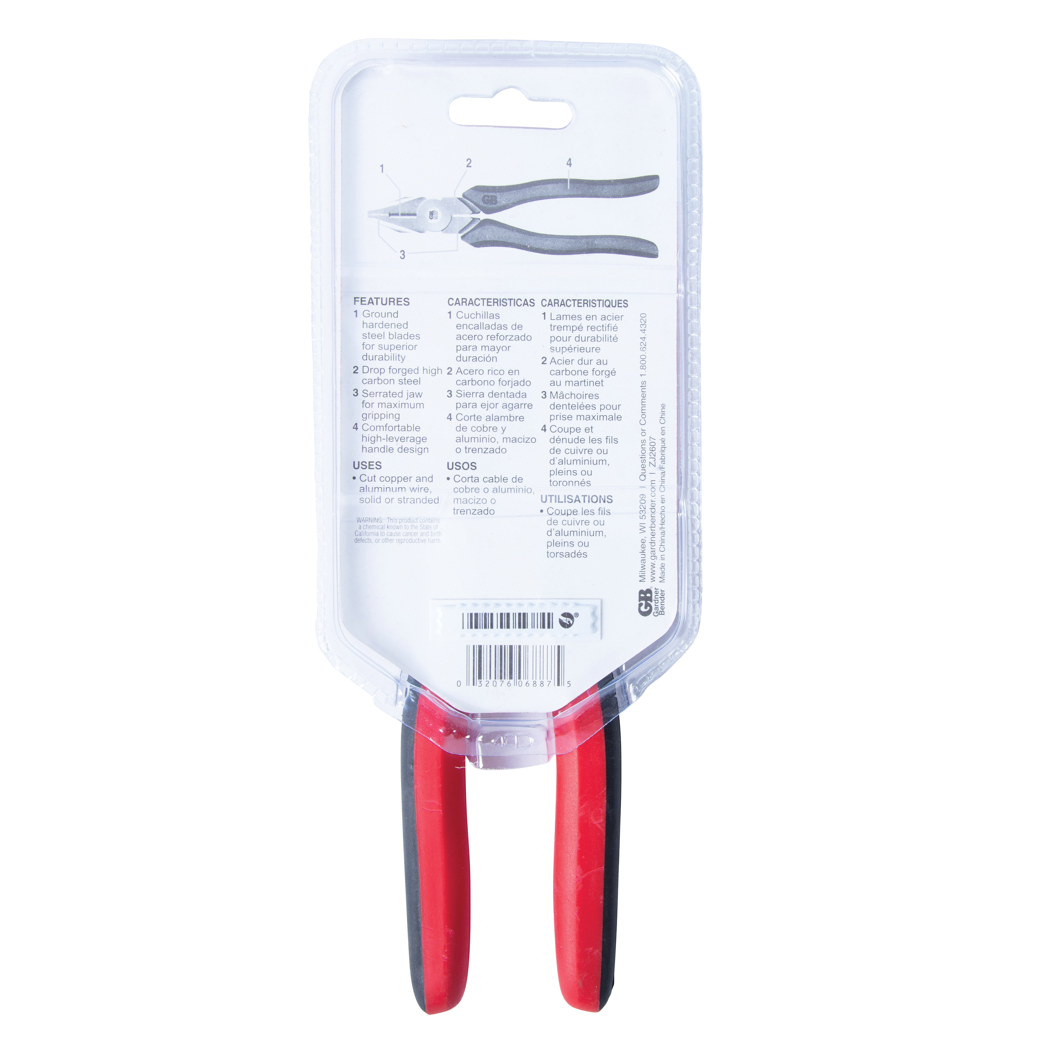 Gardner Bender GS-387 Lineman's Pliers, 7-1/2 in OAL, 1-1/4 in Jaw Opening, Red Handle, Comfort Grip Handle - 4