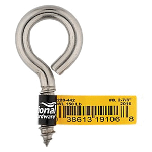 National Hardware 2016BC Series N220-442 Screw Eye, #0, 0.3 in Dia Wire, 1-1/4 in L Thread, 2.88 in OAL, Stainless Steel - 2