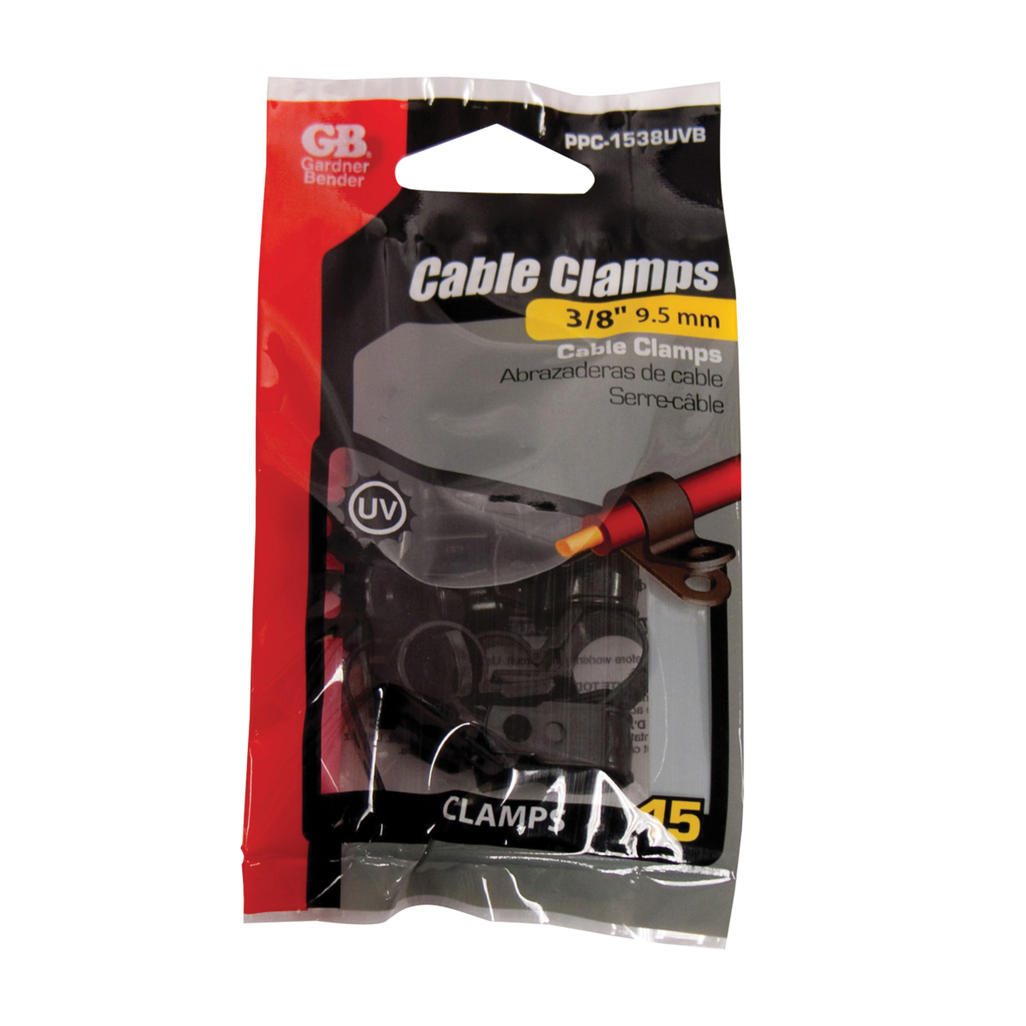 Gardner Bender PPC-1538UVB Cable Clamp, 3/8 in Max Bundle Dia, Plastic, Black - 3