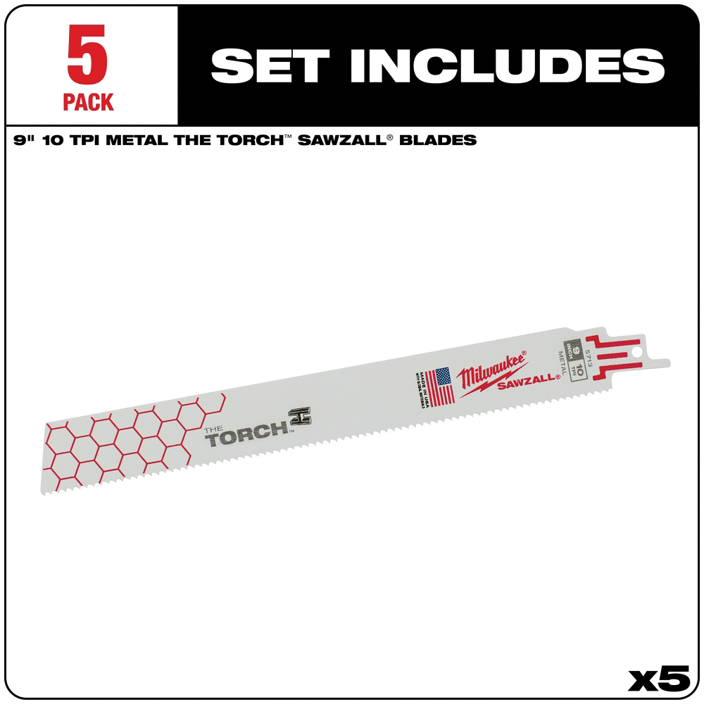 Milwaukee The Torch 48-00-5713 Reciprocating Saw Blade, 1 in W, 9 in L, 10 TPI, Bi-Metal Cutting Edge - 2