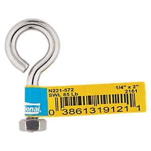 National Hardware N221-572 Eye Bolt, 1/4-20 Thread, Coarse Thread, 0.87 in L Thread, 0.56 in ID Dia Eye, 1.02 in L Shank - 2