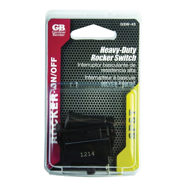Gardner Bender GSW Series GSW-45 Rocker Switch, 10/20 A, 125/250 V, SPST, 0.83 x 1.45 in Panel Cutout, Black - 2
