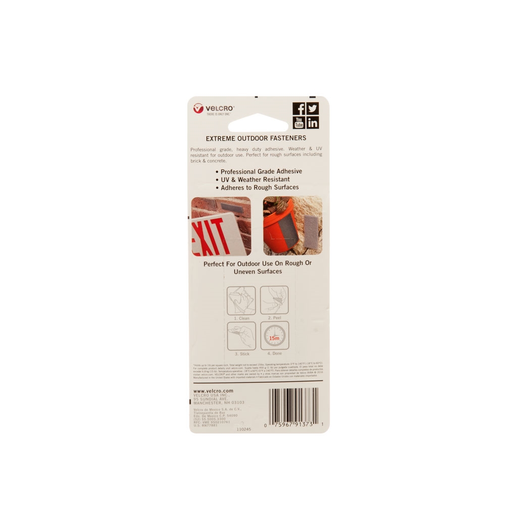 VELCRO Brand 91373 Hook and Loop Fastener, 2 in W, 4 in L, Titanium, 15 lb - 2