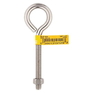National Hardware N221-655 Eye Bolt, 3/8-16 Thread, Coarse Thread, 3 in L Thread, 1 in ID Dia Eye, 3.35 in L Shank - 2