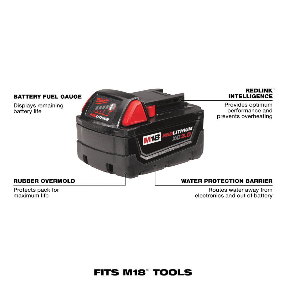 Milwaukee 48-11-1828 Battery Pack, 18 V Battery, 3 Ah, 1 hr Charging - 2