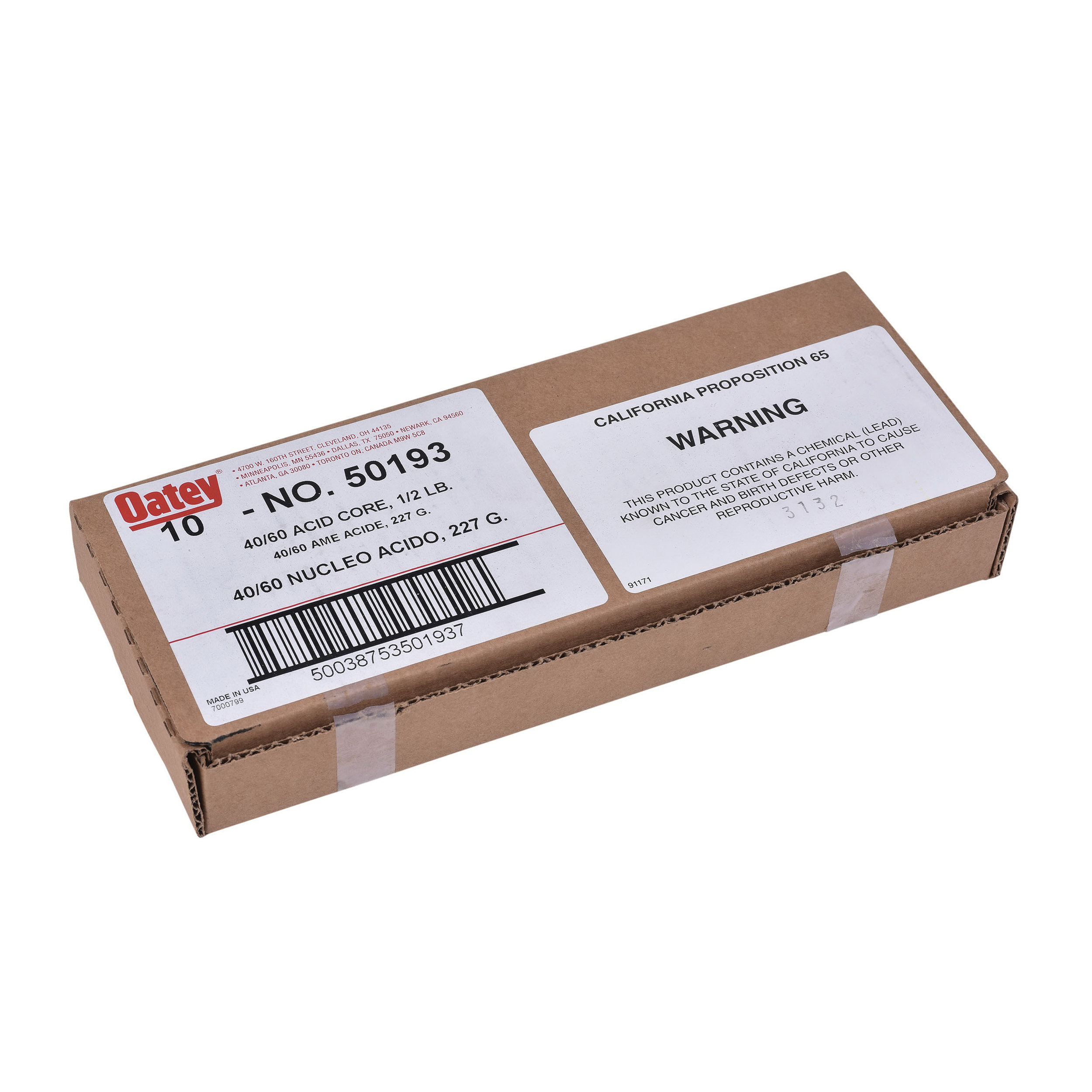 Oatey 50193 Acid Core Wire Solder, 1/2 lb, Solid, Silver, 360 to 460 deg F Melting Point - 4