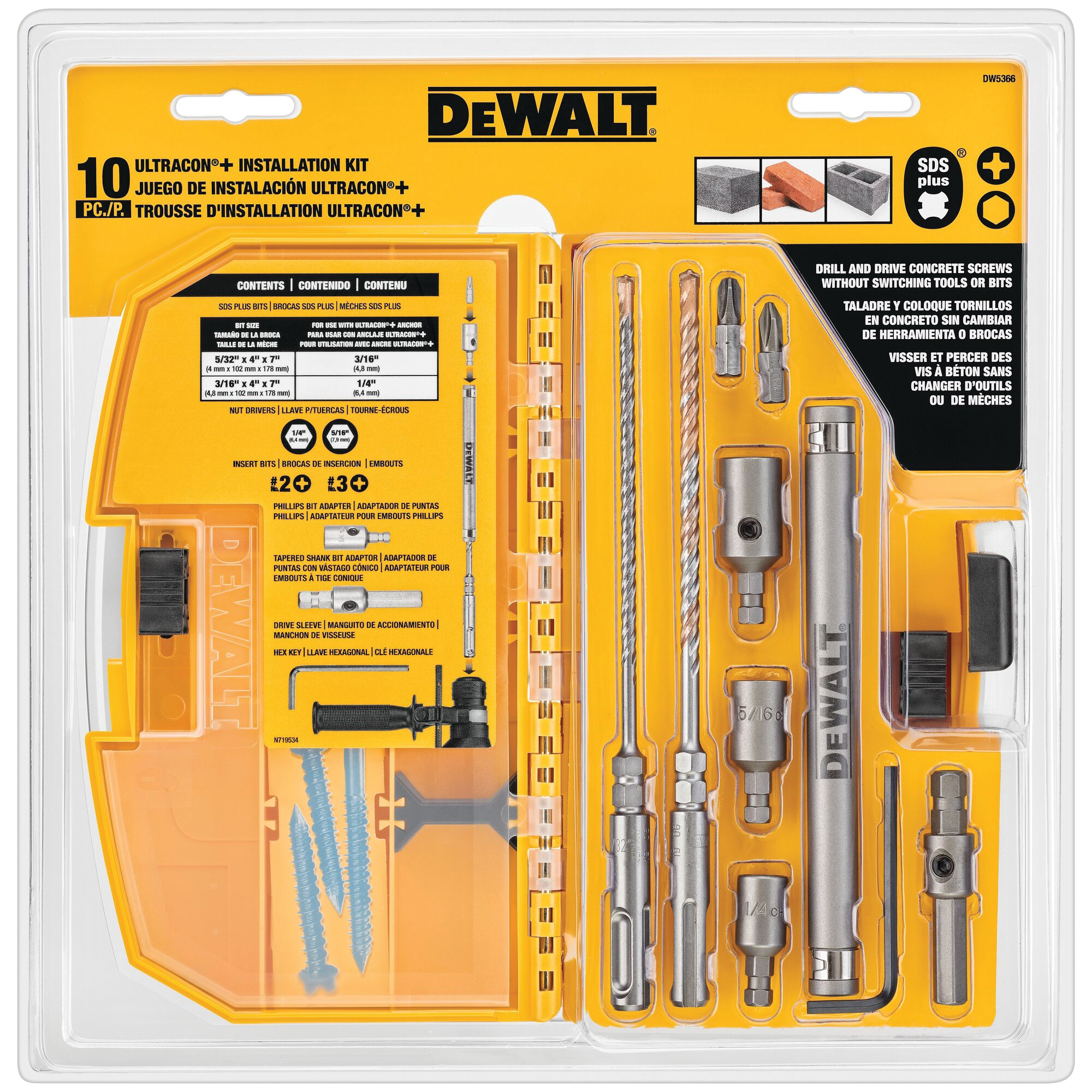 DEWALT ULTRACON+ DW5366 Anchor Drive Installation Kit, 10-Piece, Carbide - 4