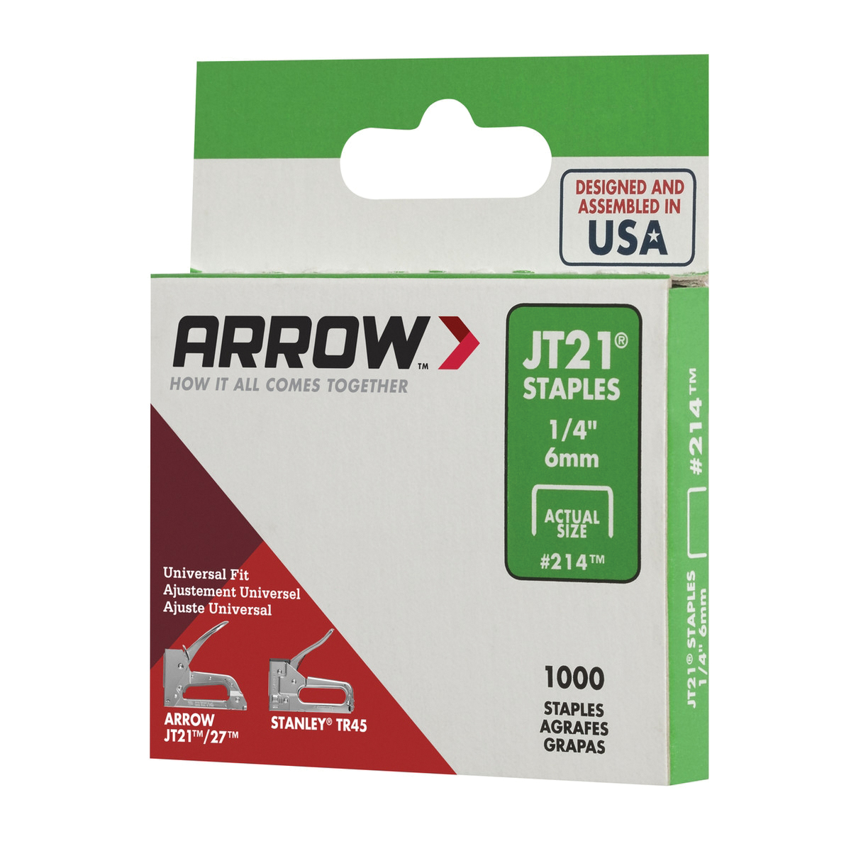Arrow JT21 Series 214 Staple, 1/4 in W Crown, 1/4 in L Leg, Steel, Galvanized, 0.03 ga - 2