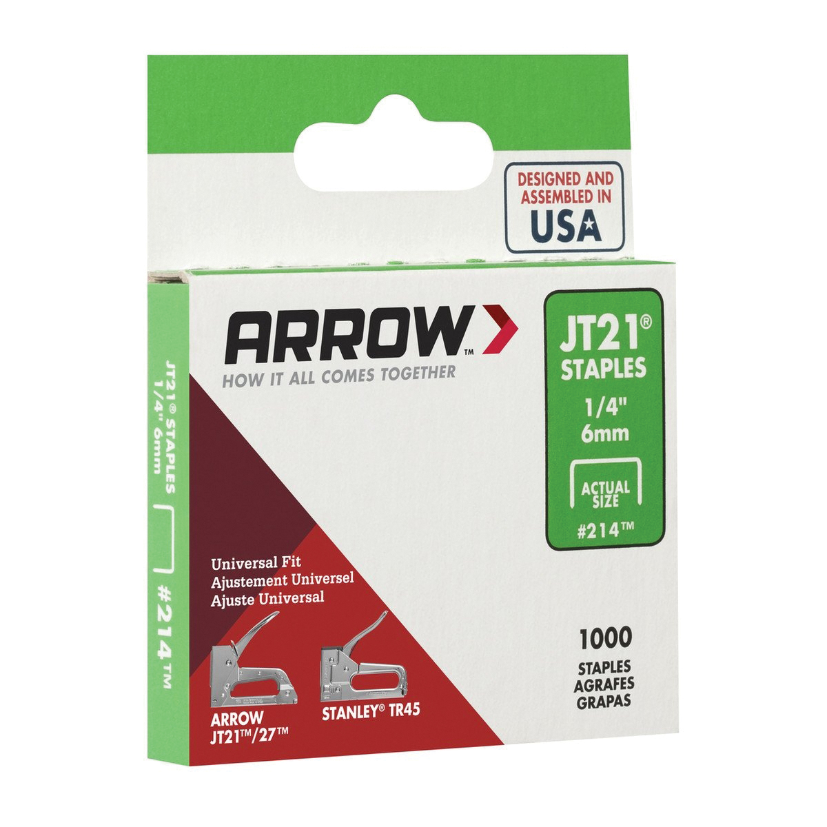 Arrow JT21 Series 214 Staple, 1/4 in W Crown, 1/4 in L Leg, Steel, Galvanized, 0.03 ga - 3