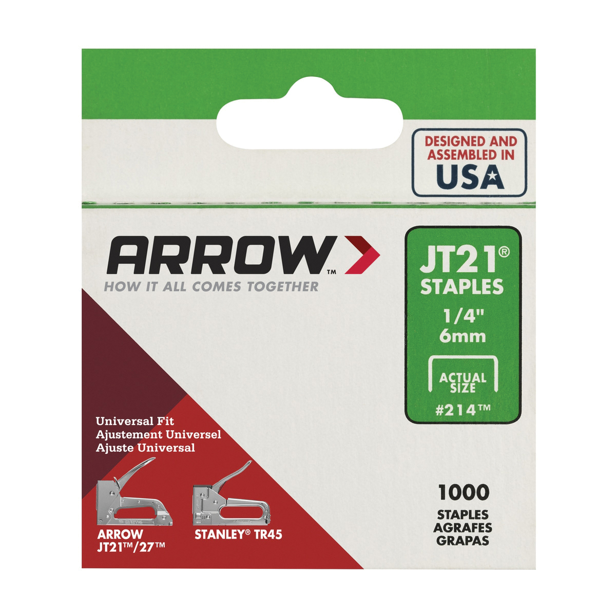 Arrow JT21 Series 214 Staple, 1/4 in W Crown, 1/4 in L Leg, Steel, Galvanized, 0.03 ga - 4