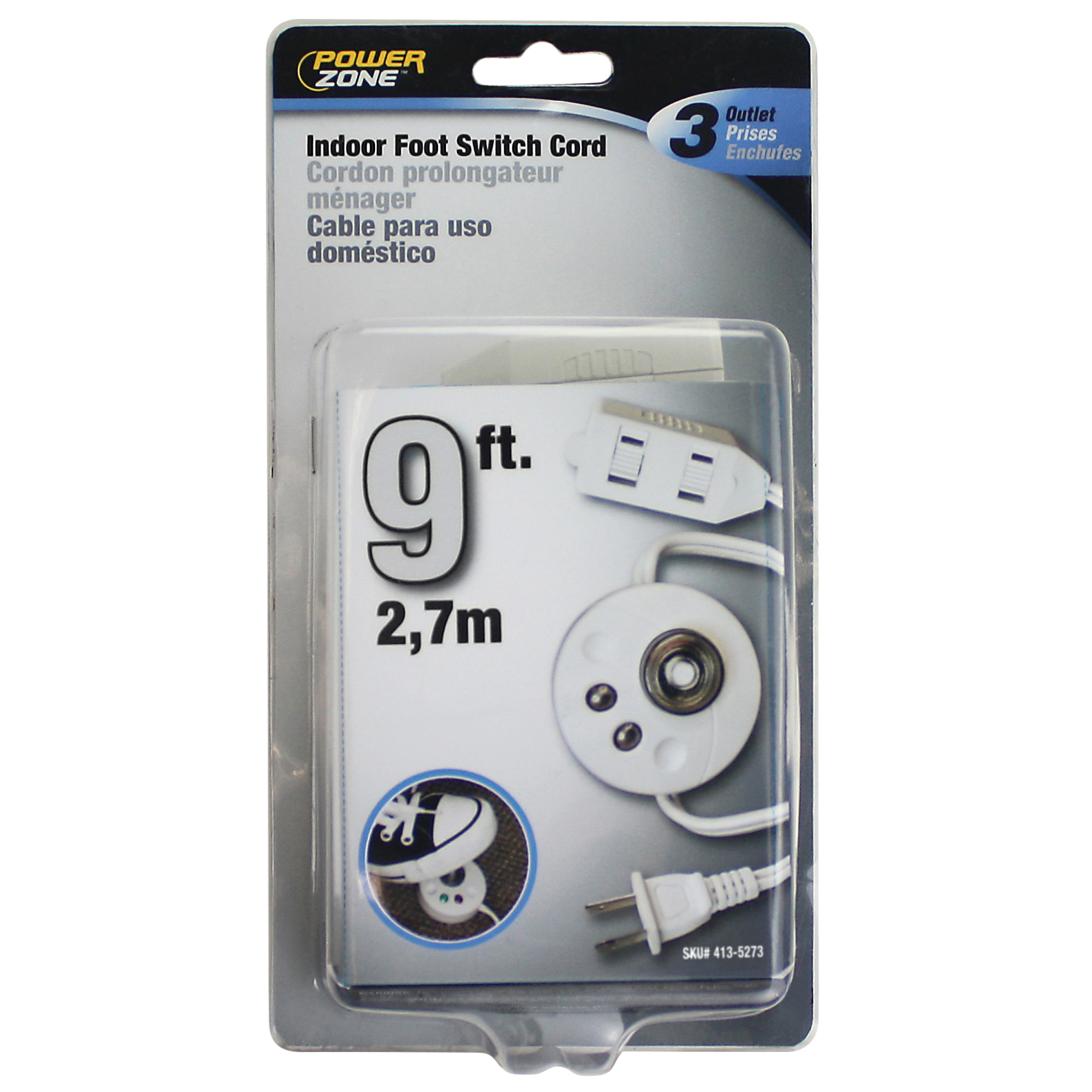 PowerZone ORFSL783609 Extension Cord, 16 AWG Cable, 1-15P Polarized Plug, 1-15R Polarized Receptacle, 9 ft L, 13 A - 1