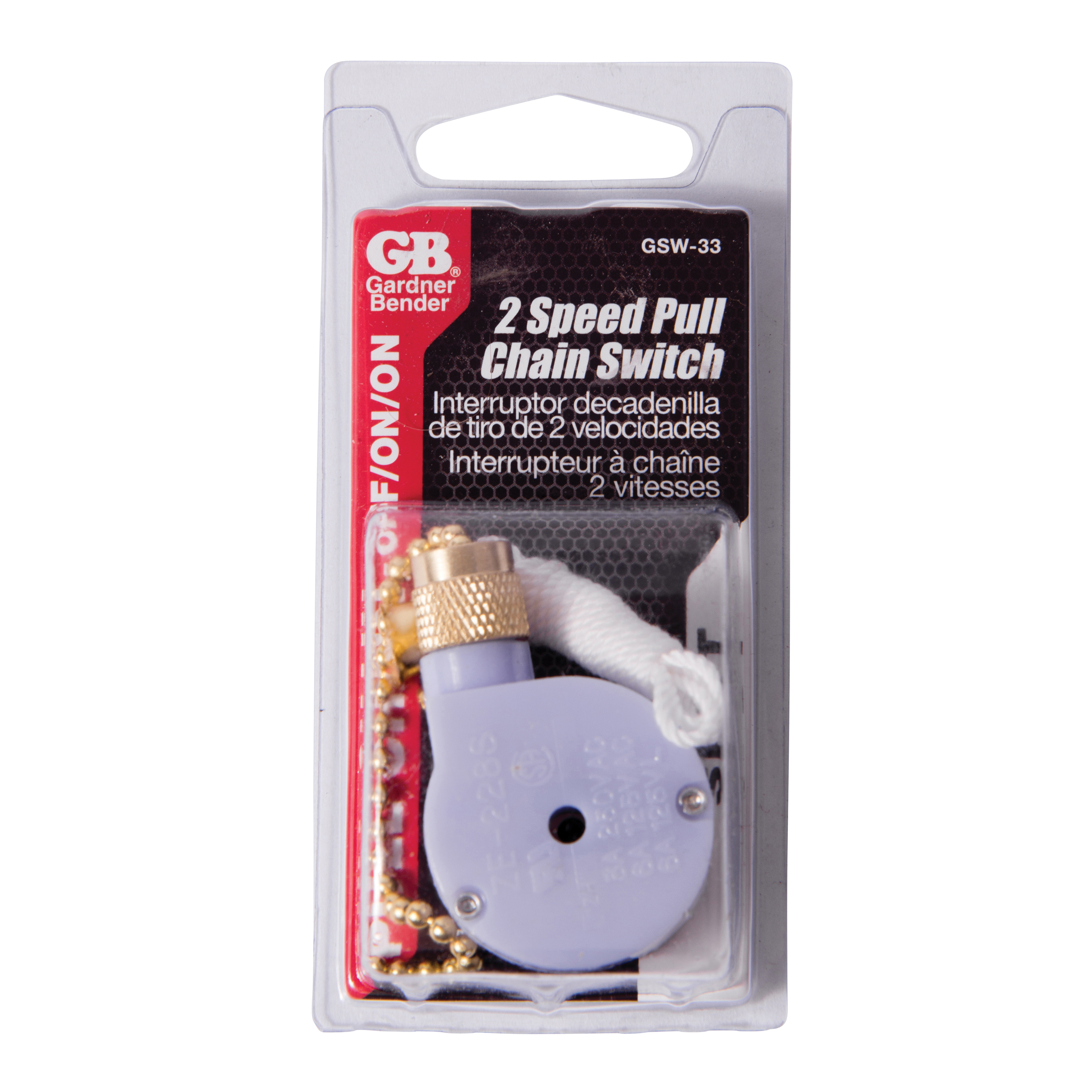 Gardner Bender GSW-33 Pull Chain Switch, 1-Pole, 125 VAC, 6 A, Brass - 2