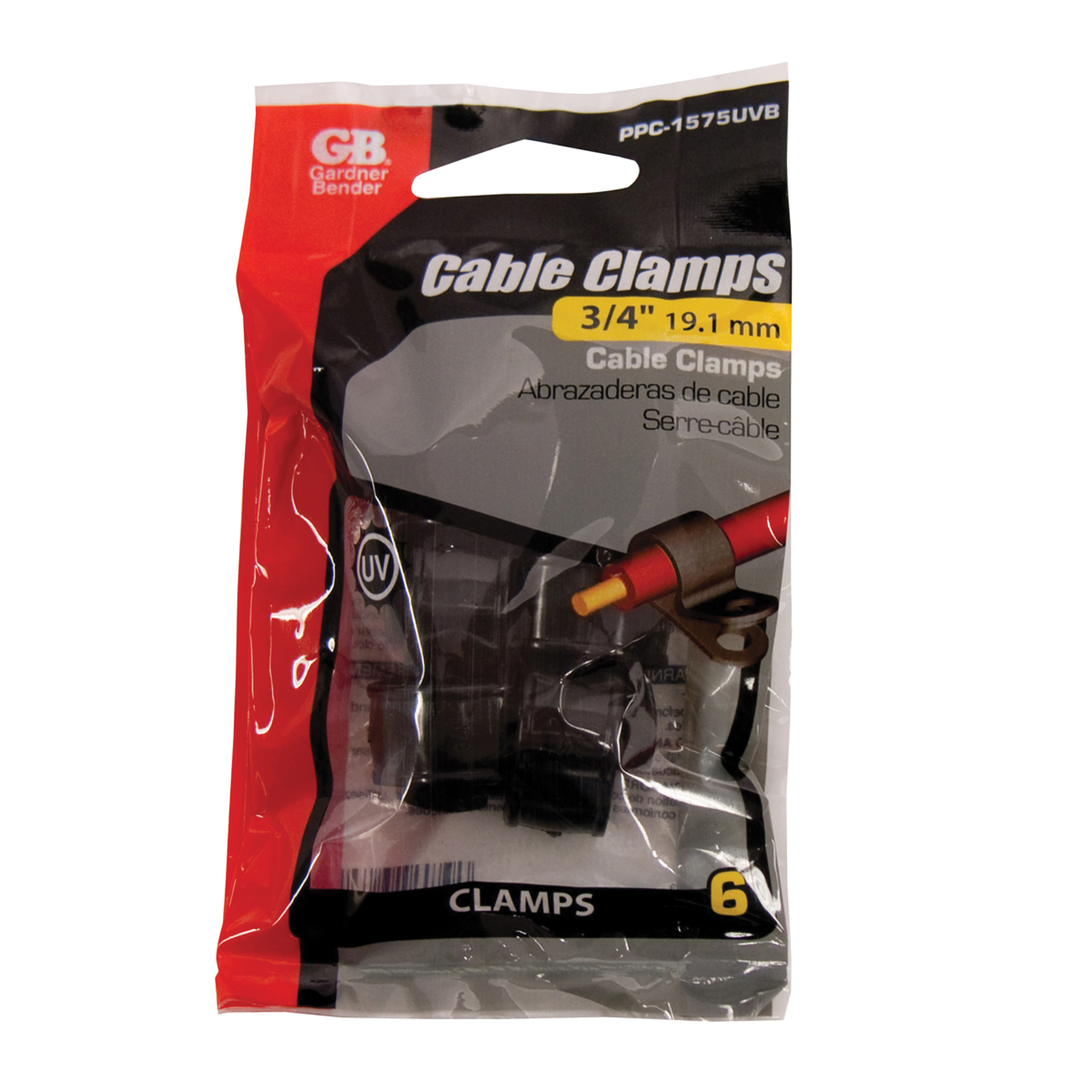 Gardner Bender PPC-1575UVB Cable Clamp, 3/4 in Max Bundle Dia, Plastic, Black - 3
