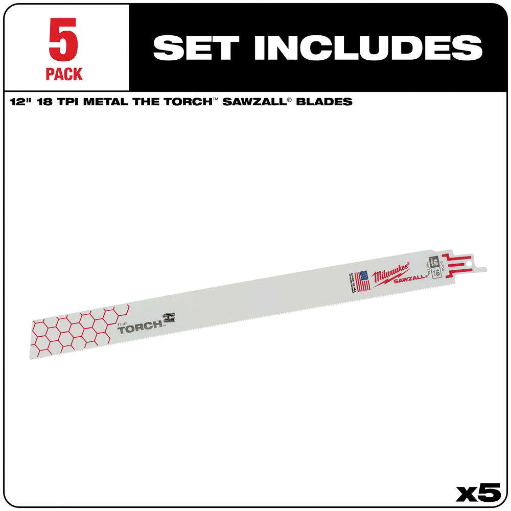 Milwaukee The Torch 48-00-5788 Reciprocating Saw Blade, 1 in W, 9 in L, 18 TPI, Bi-Metal Cutting Edge - 1