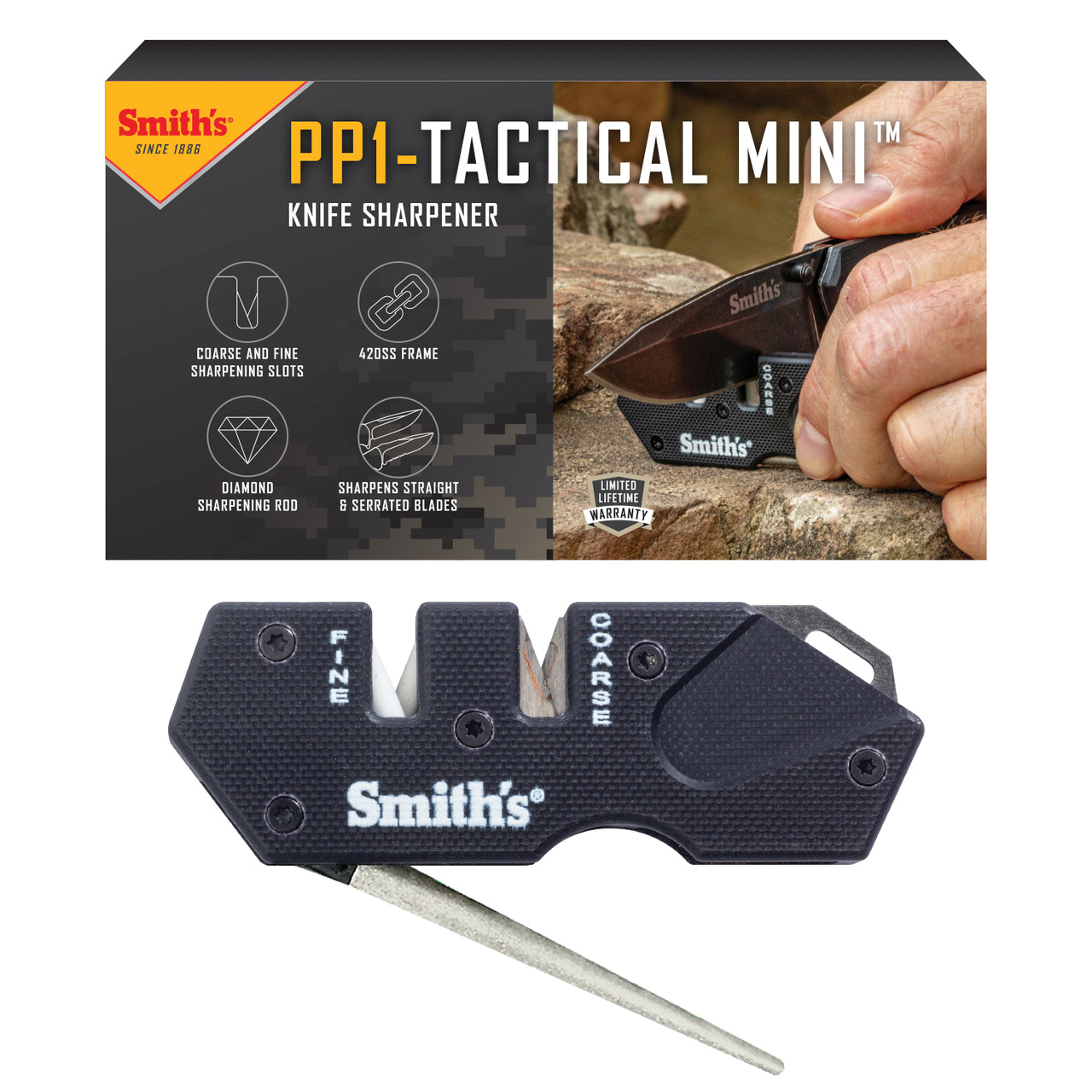 Smith's Pocket Pal PP1 Knife Sharpener, 400, 800 Grit, Coarse, Fine, Medium, Carbide/Diamond Abrasive - 2