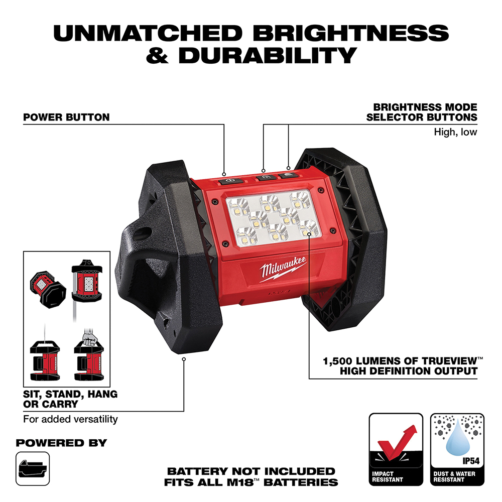 Milwaukee 2361-20 Flood Light, 18 V, LED Lamp, 1100 Lumens - 2