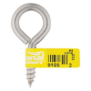 National Hardware 2016BC Series N220-467 Screw Eye, #4, 0.22 in Dia Wire, 0.94 in L Thread, 2.19 in OAL, Stainless Steel - 2