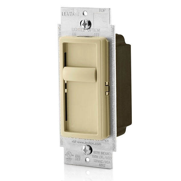 Leviton C21-06672-1LI Slide Dimmer, 120 VAC, 150 W, CFL, Halogen, Incandescent, LED Lamp, Ivory - 2