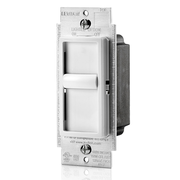 Leviton C22-06672-1LW Slide Dimmer, 120 A, 150 W, CFL, Halogen, Incandescent, LED Lamp, White - 2