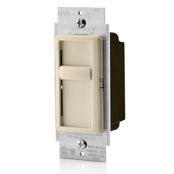 Leviton C28-06672-1LT Slide Dimmer, 120 A, 150 W, CFL, Halogen, Incandescent, LED Lamp, Light Almond - 2
